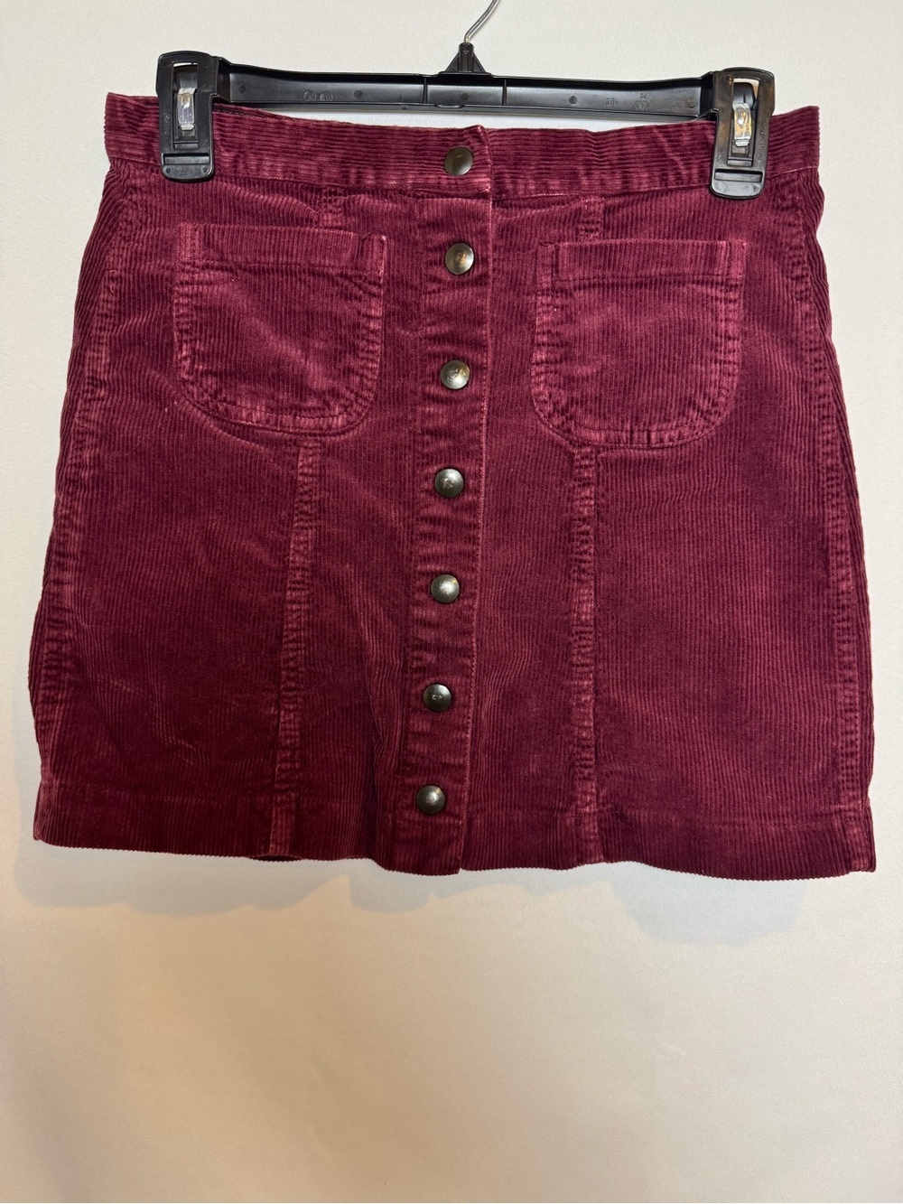 Brandy Melville Burgundy Corduroy Button-Front Mini Skirt Small